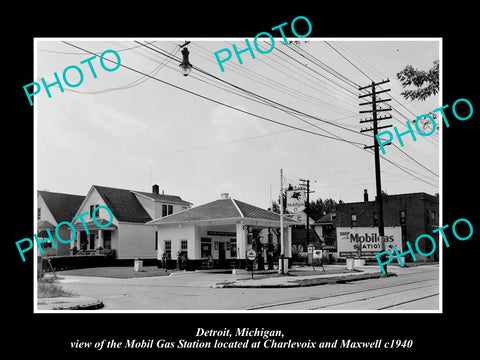 OLD LARGE HISTORIC PHOTO OF DETROIT MICHIGAN, THE MOBIL OIL Co GAS STATION No 5