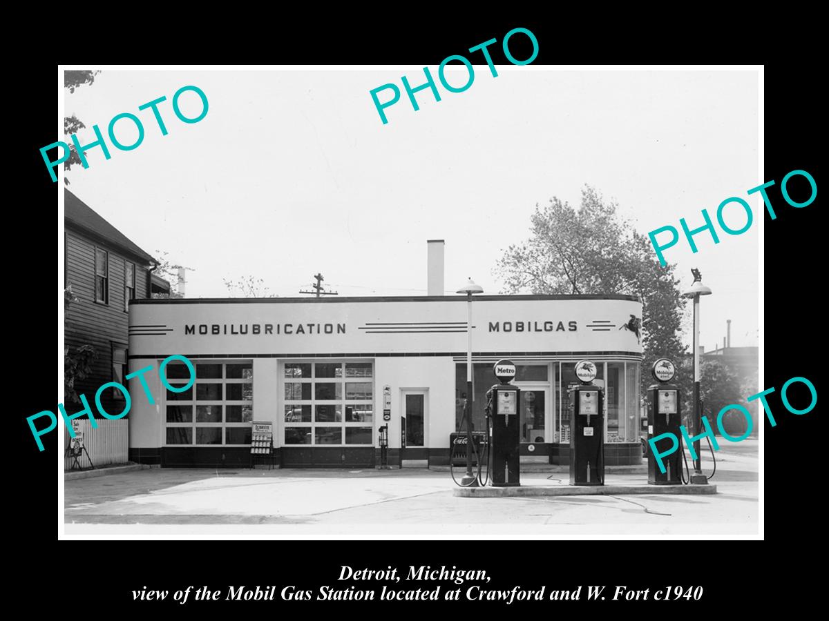 OLD LARGE HISTORIC PHOTO OF DETROIT MICHIGAN, THE MOBIL OIL Co GAS STATION No 6