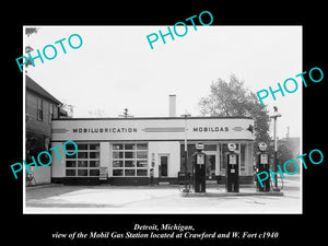 OLD LARGE HISTORIC PHOTO OF DETROIT MICHIGAN, THE MOBIL OIL Co GAS STATION No 6