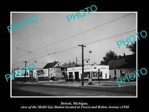 OLD LARGE HISTORIC PHOTO OF DETROIT MICHIGAN, THE MOBIL OIL Co GAS STATION No 7