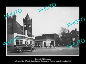 OLD LARGE HISTORIC PHOTO OF DETROIT MICHIGAN, THE MOBIL OIL Co GAS STATION No 8