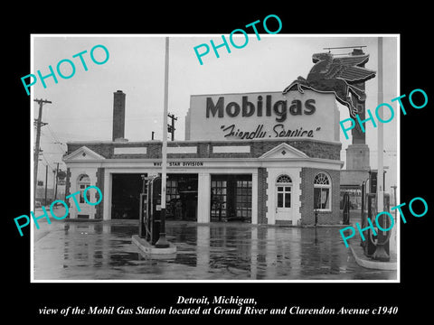 OLD LARGE HISTORIC PHOTO OF DETROIT MICHIGAN, THE MOBIL OIL Co GAS STATION No 9