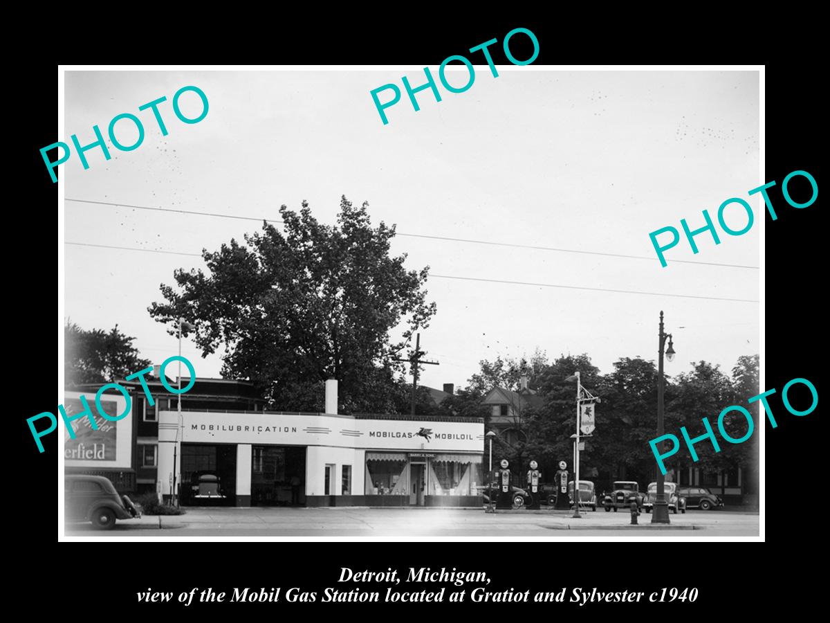 OLD LARGE HISTORIC PHOTO OF DETROIT MICHIGAN, THE MOBIL OIL Co GAS STATION No 10