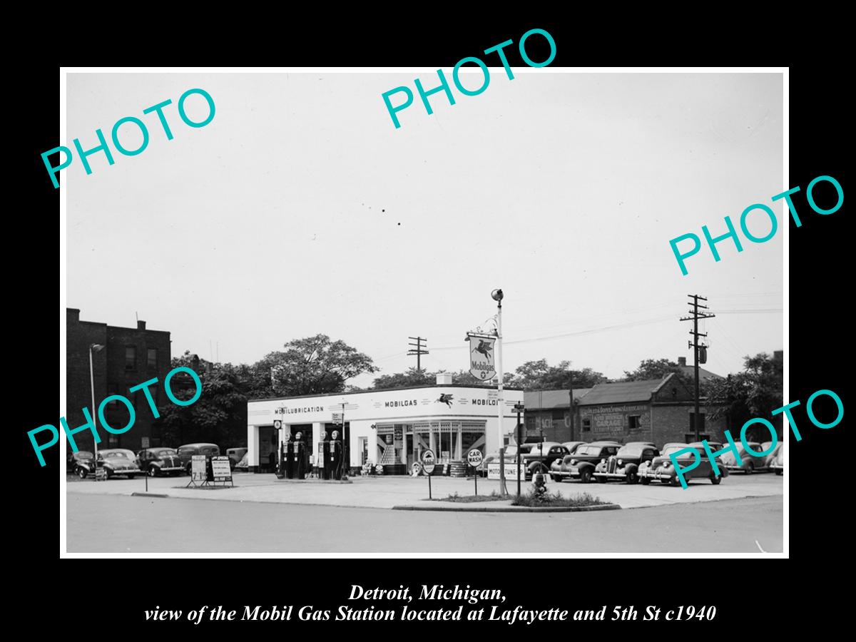 OLD LARGE HISTORIC PHOTO OF DETROIT MICHIGAN, THE MOBIL OIL Co GAS STATION No 12