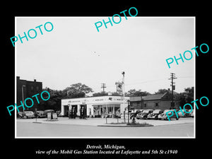 OLD LARGE HISTORIC PHOTO OF DETROIT MICHIGAN, THE MOBIL OIL Co GAS STATION No 12