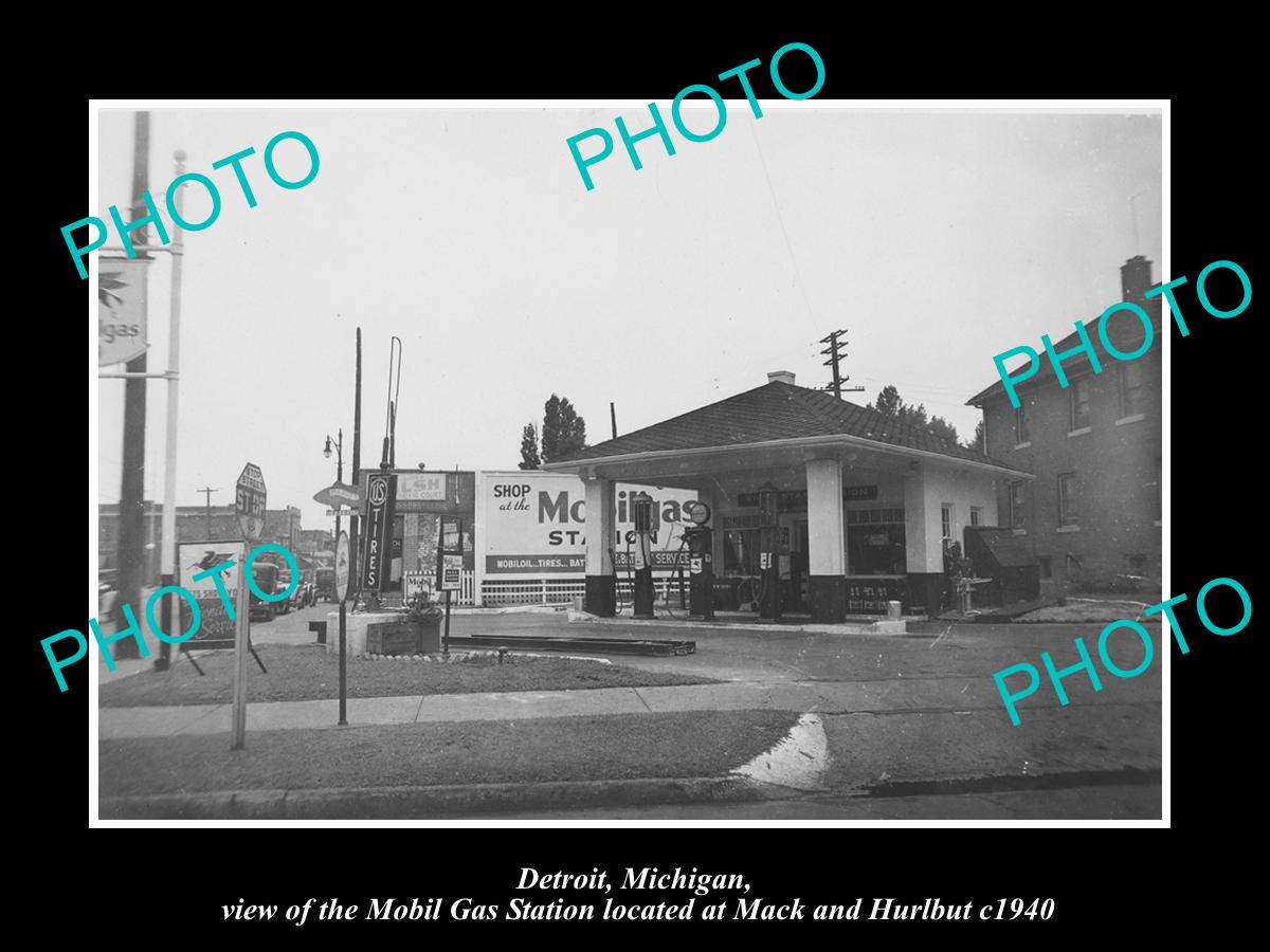 OLD LARGE HISTORIC PHOTO OF DETROIT MICHIGAN, THE MOBIL OIL Co GAS STATION No 13