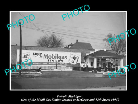 OLD LARGE HISTORIC PHOTO OF DETROIT MICHIGAN, THE MOBIL OIL Co GAS STATION No 14