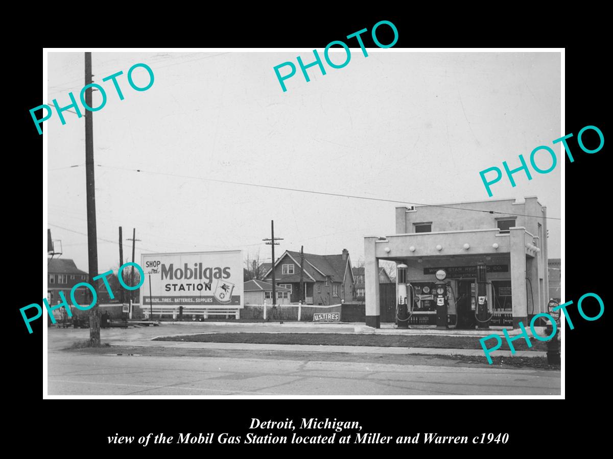 OLD LARGE HISTORIC PHOTO OF DETROIT MICHIGAN, THE MOBIL OIL Co GAS STATION No 15