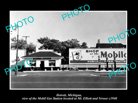 OLD LARGE HISTORIC PHOTO OF DETROIT MICHIGAN, THE MOBIL OIL Co GAS STATION No 16