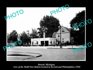 OLD LARGE HISTORIC PHOTO OF DETROIT MICHIGAN, THE MOBIL OIL Co GAS STATION No 17