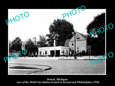 OLD LARGE HISTORIC PHOTO OF DETROIT MICHIGAN, THE MOBIL OIL Co GAS STATION No 17