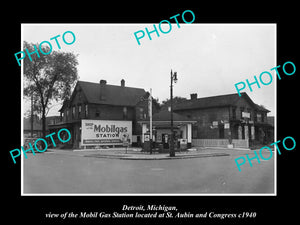 OLD LARGE HISTORIC PHOTO OF DETROIT MICHIGAN, THE MOBIL OIL Co GAS STATION No 18