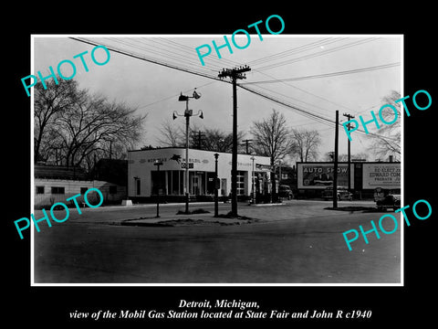 OLD LARGE HISTORIC PHOTO OF DETROIT MICHIGAN, THE MOBIL OIL Co GAS STATION No 19