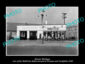 OLD LARGE HISTORIC PHOTO OF DETROIT MICHIGAN, THE MOBIL OIL Co GAS STATION No 20