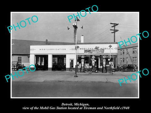 OLD LARGE HISTORIC PHOTO OF DETROIT MICHIGAN, THE MOBIL OIL Co GAS STATION No 20