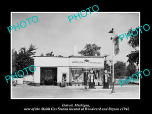 OLD LARGE HISTORIC PHOTO OF DETROIT MICHIGAN, THE MOBIL OIL Co GAS STATION No 21