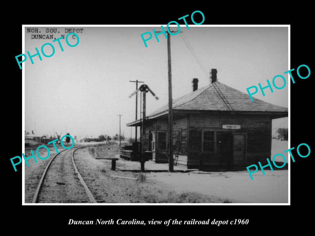 OLD LARGE HISTORIC PHOTO OF DUNCAN NORTH CAROLINA, THE RAILROAD DEPOT c1960