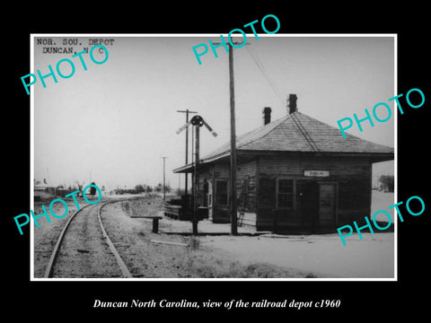 OLD LARGE HISTORIC PHOTO OF DUNCAN NORTH CAROLINA, THE RAILROAD DEPOT c1960