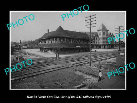 OLD LARGE HISTORIC PHOTO OF HAMLET NORTH CAROLINA, THE RAILROAD DEPOT c1900