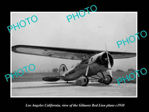 OLD HISTORIC PHOTO OF LOS ANGELES CALIFORNIA, GILMORE OIL RED LION PLANE c1930 1