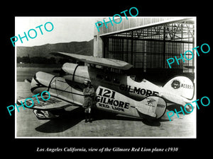 OLD HISTORIC PHOTO OF LOS ANGELES CALIFORNIA, GILMORE OIL RED LION PLANE c1930 2