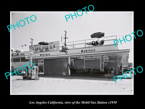 OLD LARGE HISTORIC PHOTO OF LOS ANGELES CALIFORNIA, MOBIL OIL GAS STATION 1950