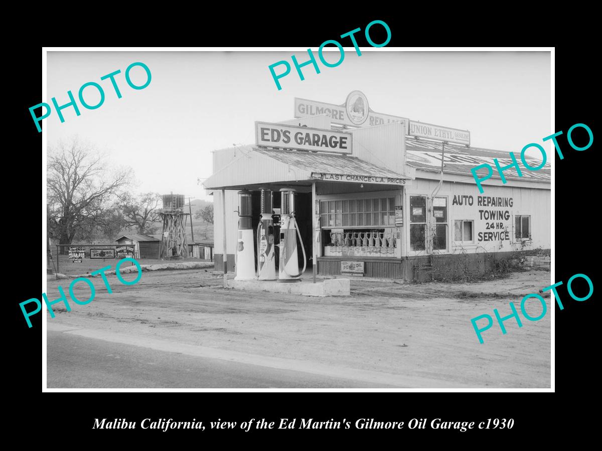 OLD LARGE HISTORIC PHOTO OF MALIBU CALIFORNIA, THE GILMORE OIL GAS STATION 1930