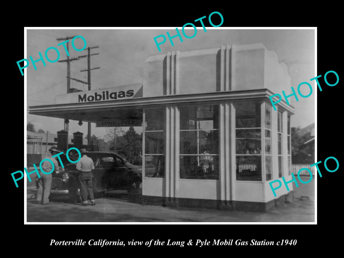 OLD LARGE HISTORIC PHOTO OF PORTERVILLE CALIFORNIA, MOBIL OIL GAS STATION 1940