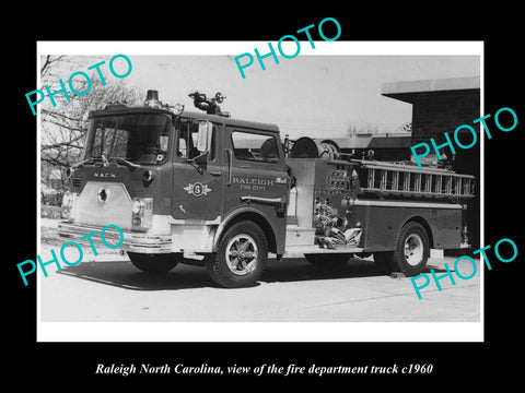 OLD LARGE HISTORIC PHOTO OF RALEIGH NORTH CAROLINA, THE FIRE STATION TRUCK c1960