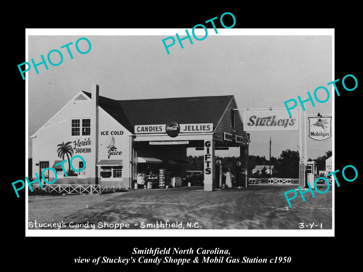 OLD LARGE HISTORIC PHOTO OF SMITHFIELD NORTH CAROLINA, MOBIL GAS STATION c1950