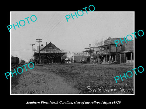 OLD LARGE HISTORIC PHOTO OF SOUTHERN PINES NORTH CAROLINA RAILROAD DEPOT c1920