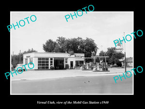 OLD LARGE HISTORIC PHOTO OF VERNAL UTAH, THE MOBIL OIL GAS STATION c1940