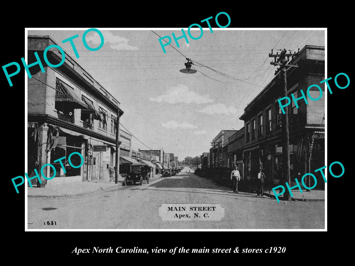 OLD LARGE HISTORIC PHOTO OF APEX NORTH CAROLINA, THE MAIN STREET & STORES c1920