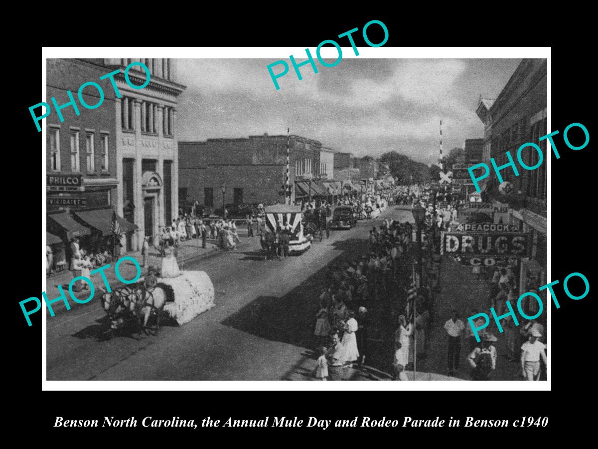 OLD LARGE HISTORIC PHOTO OF BENSON NORTH CAROLINA, THE MAIN STREET PARADE c1940