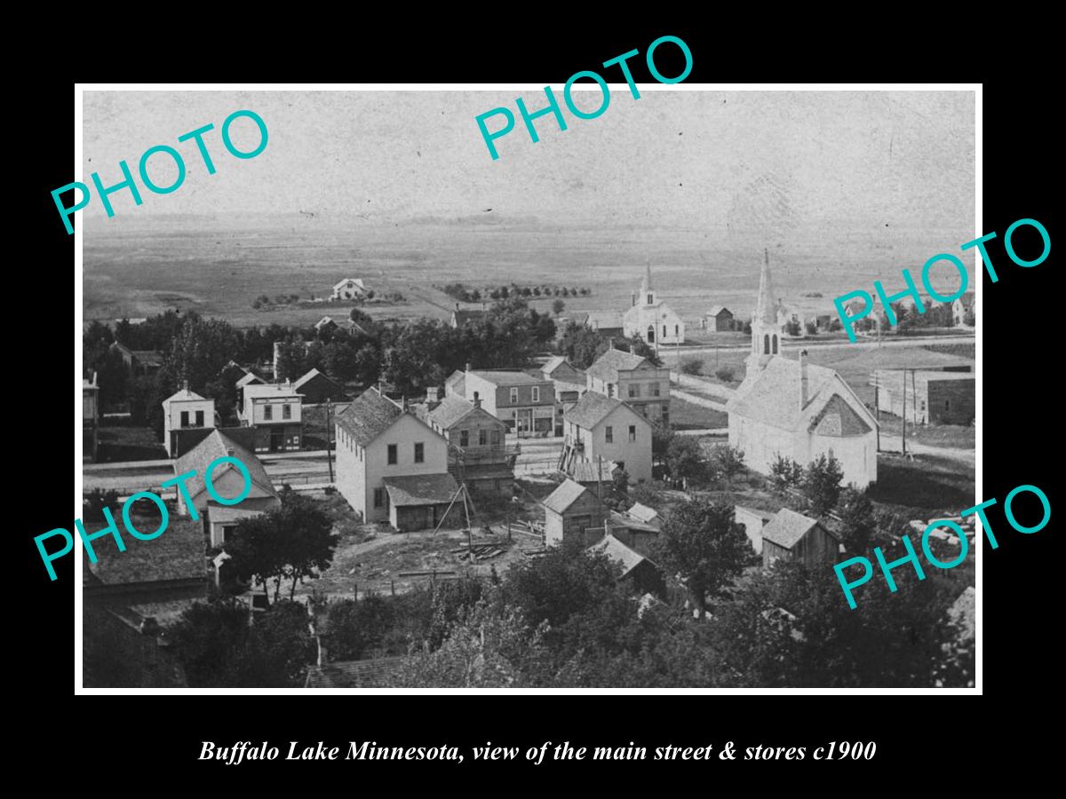 OLD LARGE HISTORIC PHOTO OF BUFFALO LAKE MINNESOTA, MAIN STREET & STORES c1900