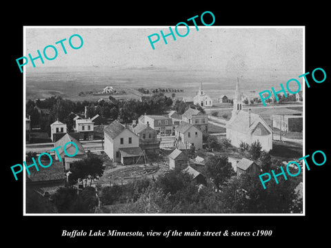 OLD LARGE HISTORIC PHOTO OF BUFFALO LAKE MINNESOTA, MAIN STREET & STORES c1900