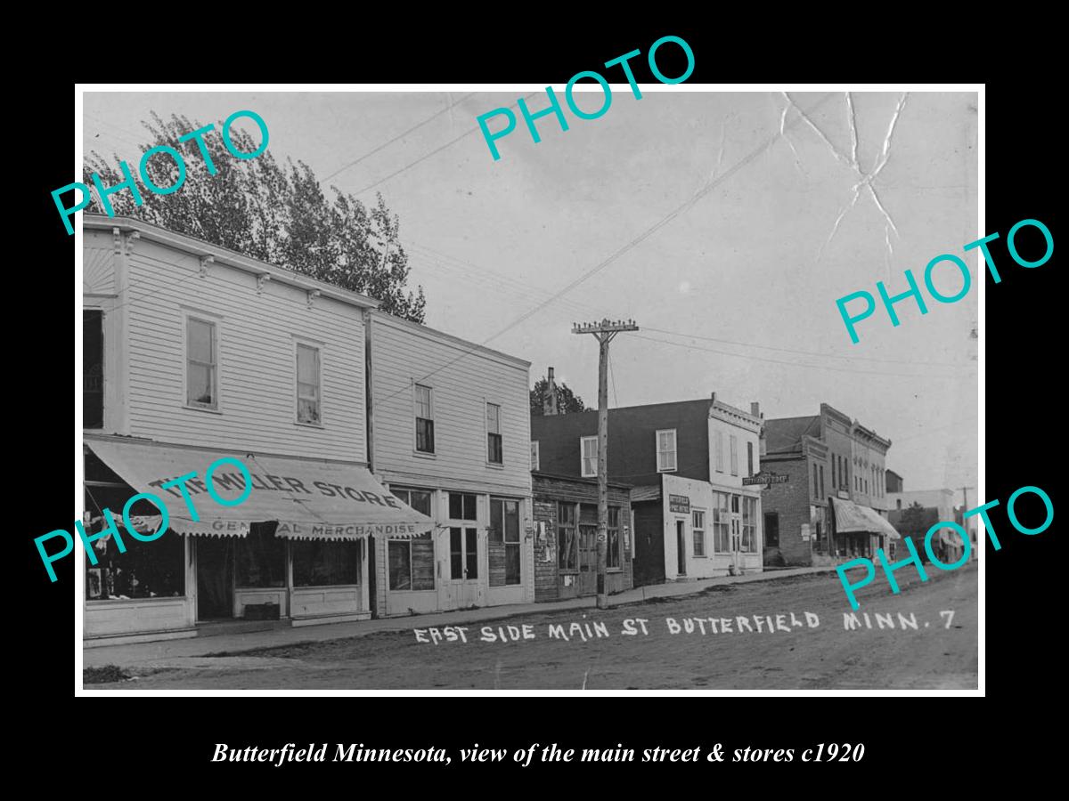 OLD LARGE HISTORIC PHOTO OF BUTTERFIELD MINNESOTA THE MAIN STREET & STORES c1920