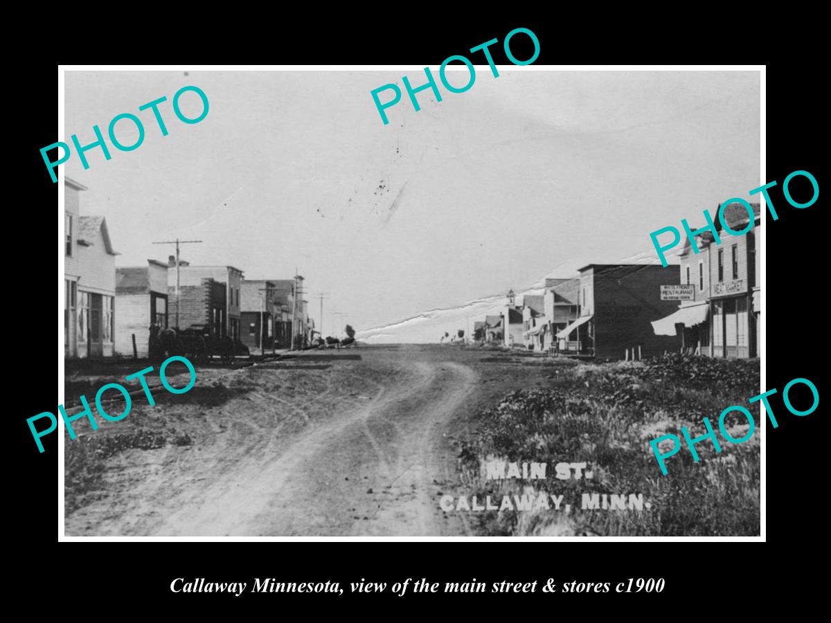 OLD LARGE HISTORIC PHOTO OF CALLAWAY MINNESOTA, THE MAIN STREET & STORES c1900