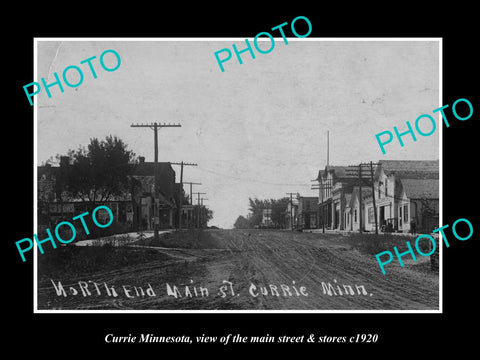 OLD LARGE HISTORIC PHOTO OF CURRIE MINNESOTA, THE MAIN STREET & STORES c1920