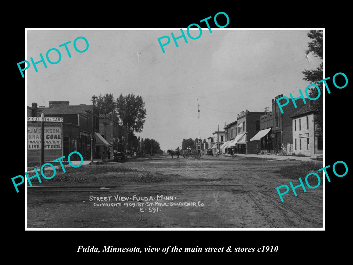 OLD LARGE HISTORIC PHOTO OF FULDA MINNESOTA, THE MAIN STREET & STORES c1910