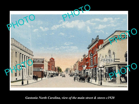 OLD LARGE HISTORIC PHOTO OF GASTONIA NORTH CAROLINA MAIN STREET & STORES c1920