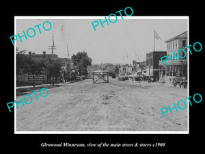 OLD LARGE HISTORIC PHOTO OF GLENWOOD MINNESOTA, THE MAIN STREET & STORES c1900