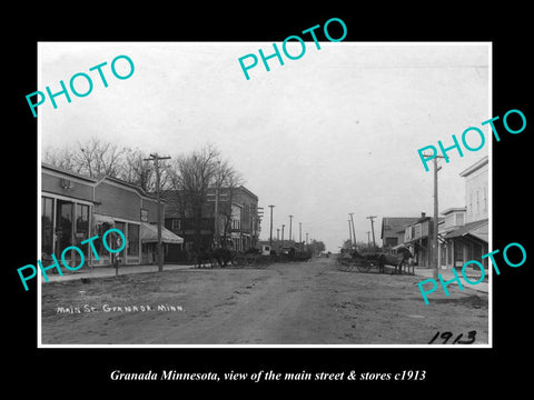 OLD LARGE HISTORIC PHOTO OF GRANADA MINNESOTA, THE MAIN STREET & STORES c1913