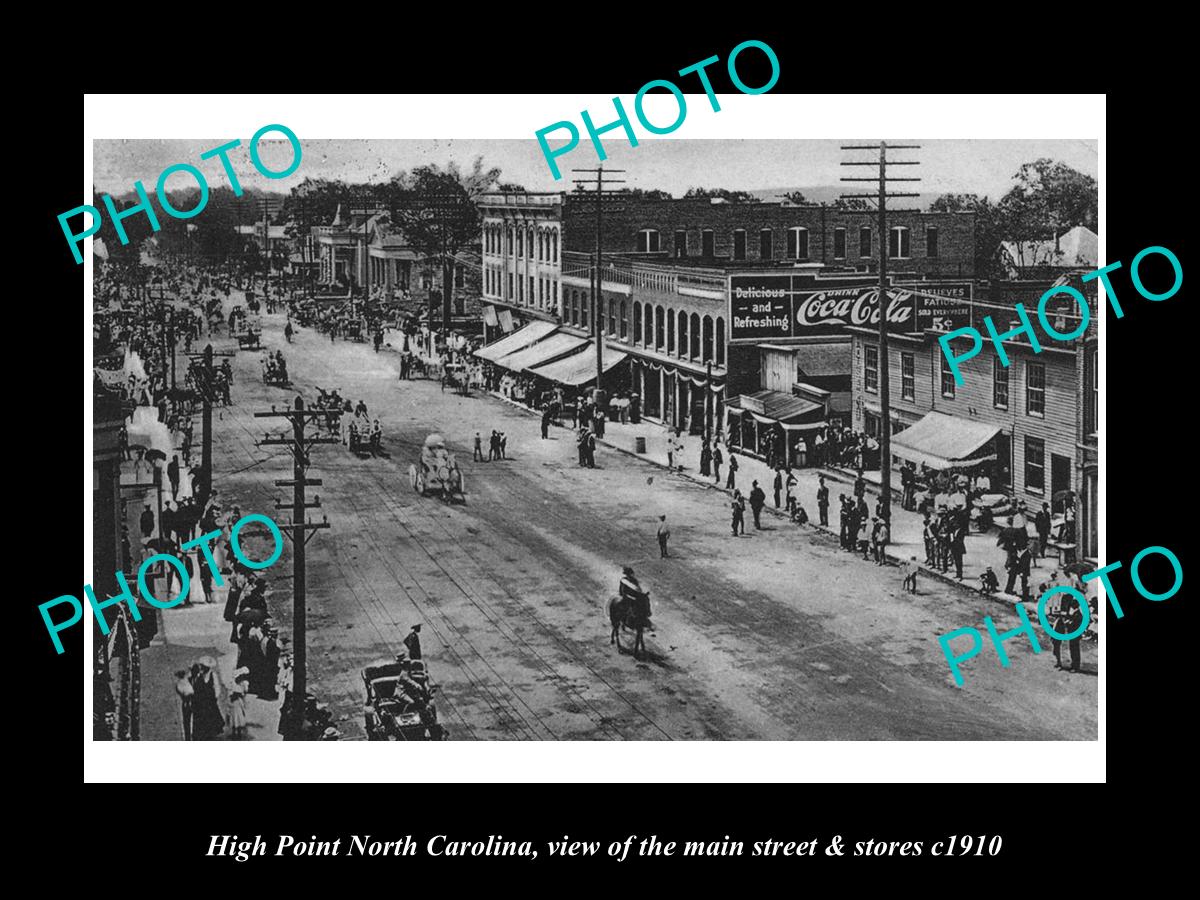 OLD LARGE HISTORIC PHOTO OF HIGH POINT NORTH CAROLINA MAIN STREET & STORES c1910