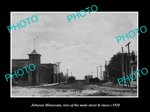 OLD LARGE HISTORIC PHOTO OF JOHNSON MINNESOTA, THE MAIN STREET & STORES c1920