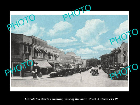 OLD LARGE HISTORIC PHOTO OF LINCOLNTON NORTH CAROLINA MAIN STREET & STORES c1930