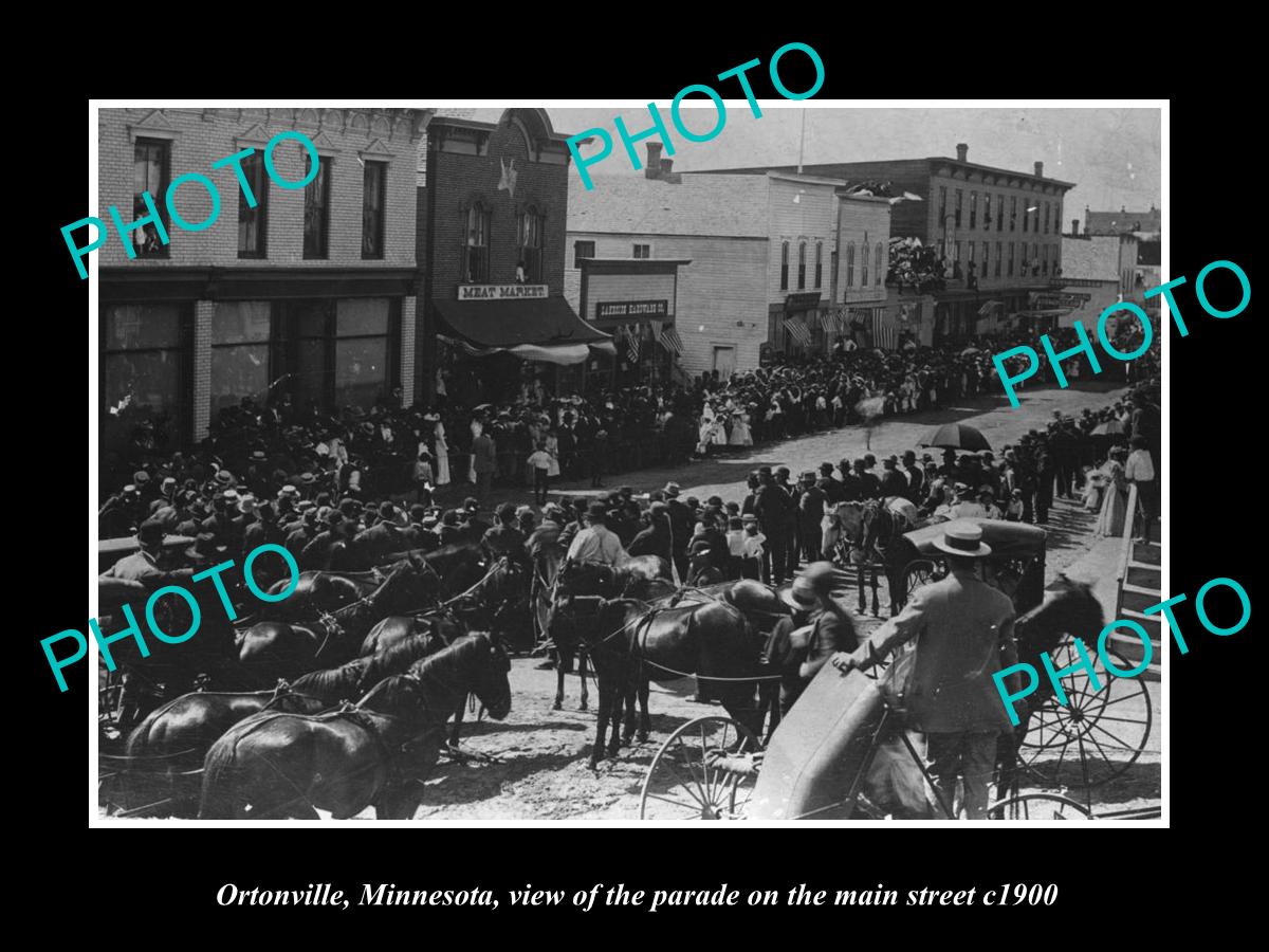 OLD LARGE HISTORIC PHOTO OF ORTONVILLE MINNESOTA, THE MAIN STREET PARADE c1900