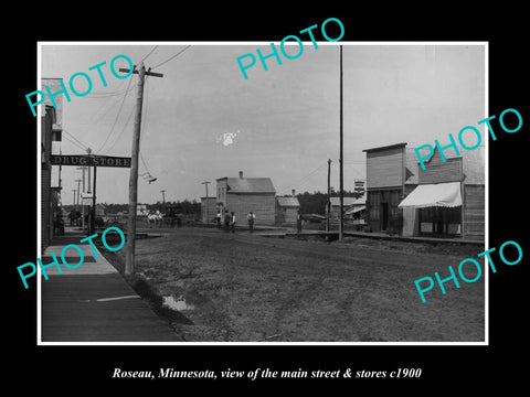 OLD LARGE HISTORIC PHOTO OF ROSEAU MINNESOTA, THE MAIN STREET & STORES c1900