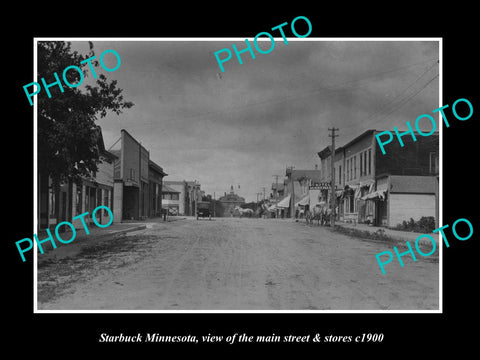 OLD LARGE HISTORIC PHOTO OF STARBUCK MINNESOTA, THE MAIN STREET & STORES c1900