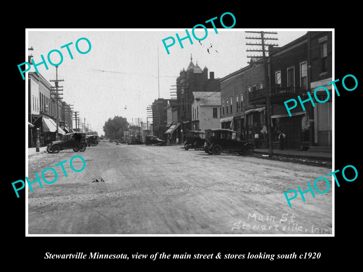 OLD LARGE HISTORIC PHOTO OF STEWARTVILLE MINNESOTA, MAIN STREET & STORES c1920 2